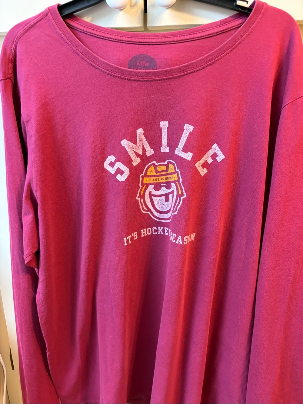 Life is Good Smile Graphic Long Sleeve Tee in Raspberry
